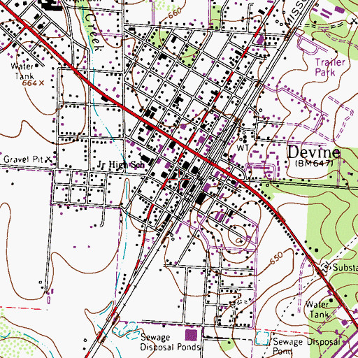 Topographic Map of Devine Opera House, TX