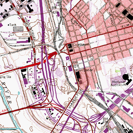 Topographic Map of Dallas Union Terminal, TX