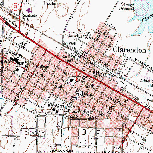 Topographic Map of Clarendon Motor Company Building, TX