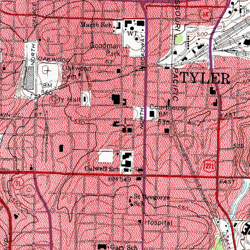 Topographic Map of Carnegie Public Library A1667, TX