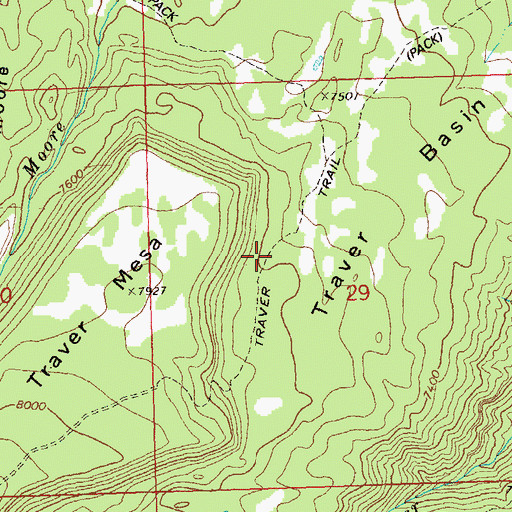 Topographic Map of Traver Trail, CO