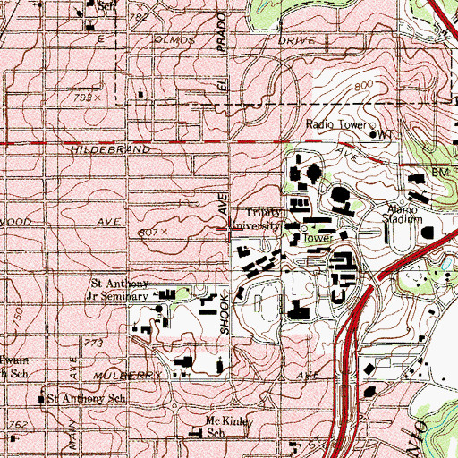 Topographic Map of Bushnell Building, TX