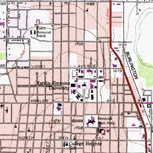 Topographic Map of Caldwell Hall, TX