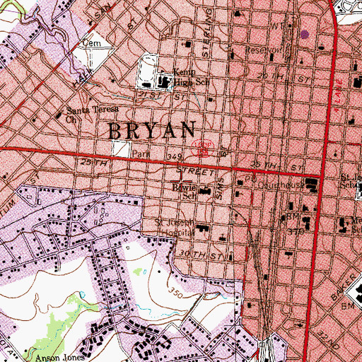 Topographic Map of Bryan Ice House, TX