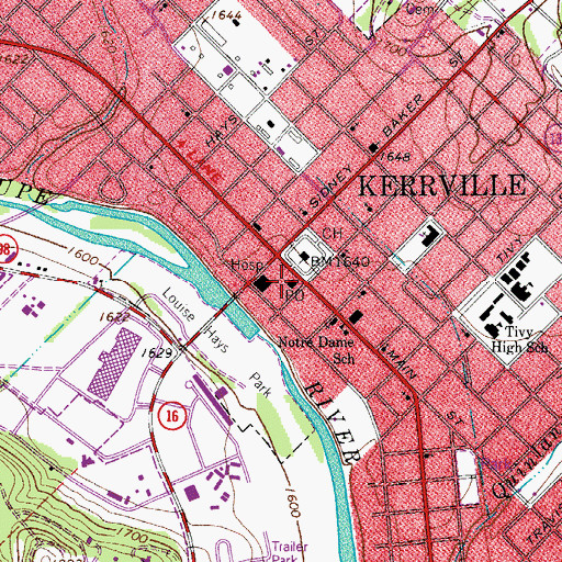 Topographic Map of Captain Charles Schreiner Mansion, TX