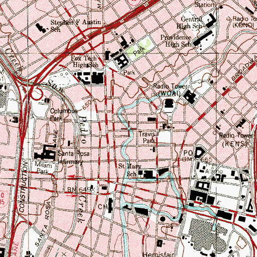 Topographic Map of Builders Exchange Building, TX
