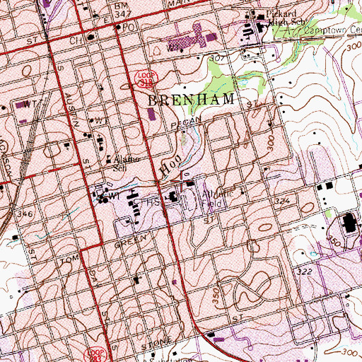 Topographic Map of Brenham High School Gymnasium, TX
