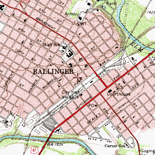 Topographic Map of Ballinger Carnegie Library, TX