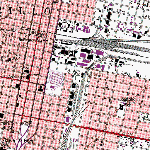 Topographic Map of Atchison, Topeka and Santa Fe Railway Company Depot, TX