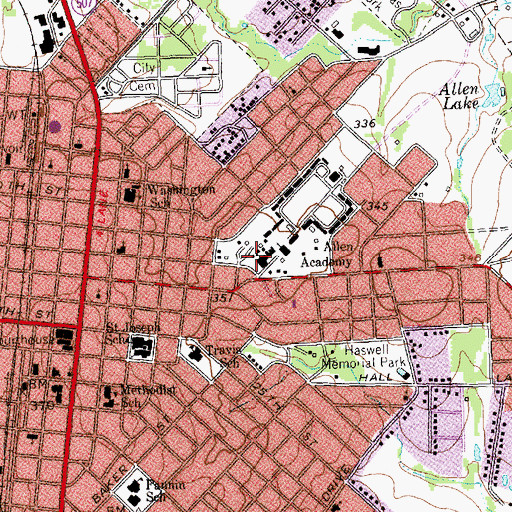 Topographic Map of Allen Academy Memorial Hall, TX