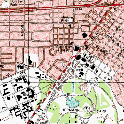 Topographic Map of Andrew Jackson and Margaret Cullinan Wray House, TX