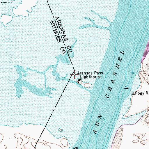 Topographic Map of Aransas Pass Light Station, TX