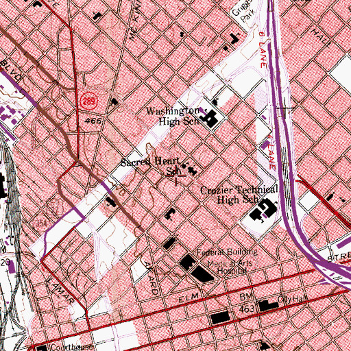 Topographic Map of Alfred Horatio Belo House, TX