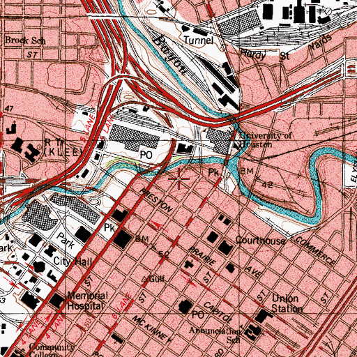Topographic Map of 1884 Houston Cotton Exchange Building, TX