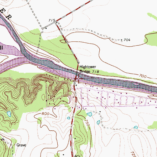 Topographic Map of Tin Top Suspension Bridge, TX