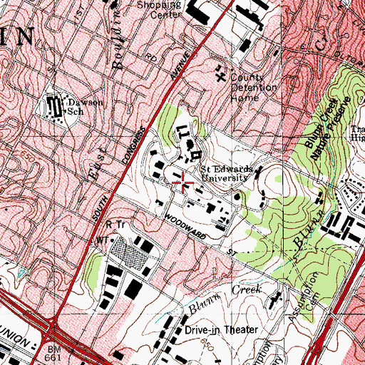 Topographic Map of Saint Edwards University Main Building, TX