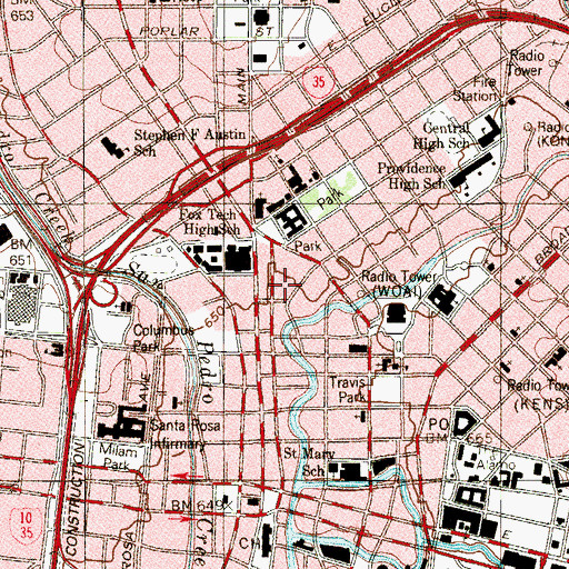 Topographic Map of Ursuline Academy, TX