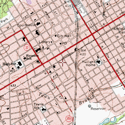 Topographic Map of Corsicana Oil Field Discovery Well, TX