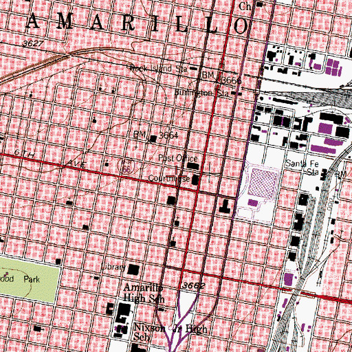 Topographic Map of Potter County Courthouse and Library, TX