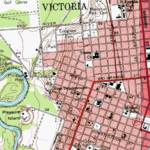 Topographic Map of Proctor-Vandenberge House, TX