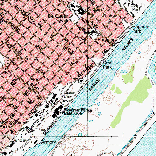 Topographic Map of Port Arthur Federated Womens Clubhouse, TX
