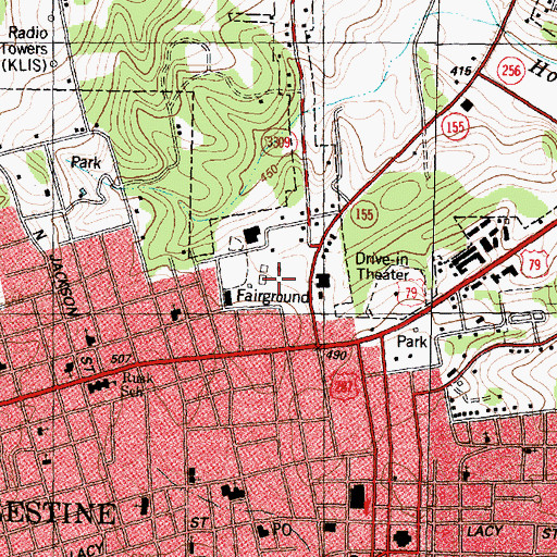Topographic Map of Palestine Post Office, TX