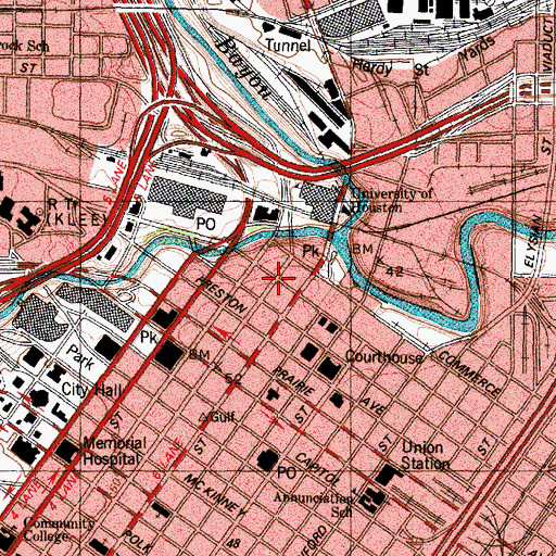 Topographic Map of Old Houston National Bank, TX