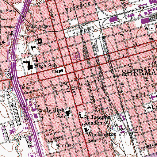Topographic Map of Old Sherman Public Library, TX