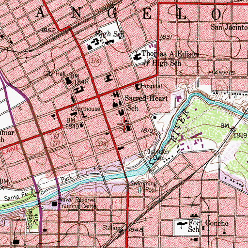 Topographic Map of O C Fisher Federal Building, TX