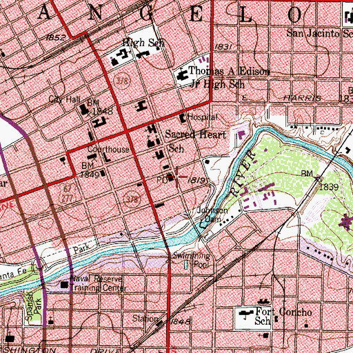 Topographic Map of Oakes Hotel Building, TX