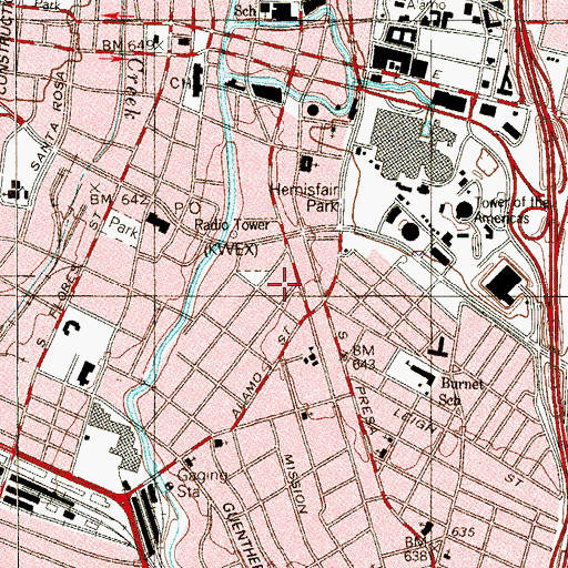 Topographic Map of James Butler Bonham Elementary School, TX