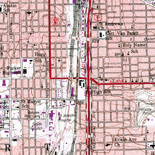 Topographic Map of James E Guinn School, TX