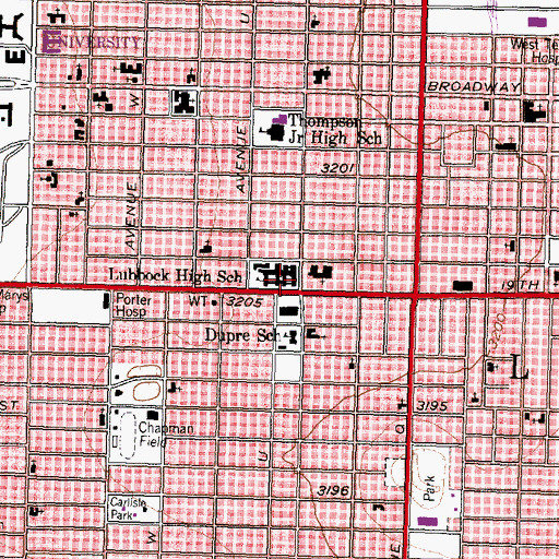 Topographic Map of Lubbock High School, TX