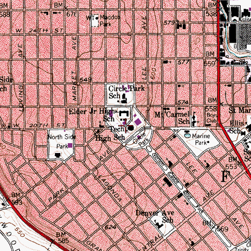 Topographic Map of North Fort Worth High School, TX