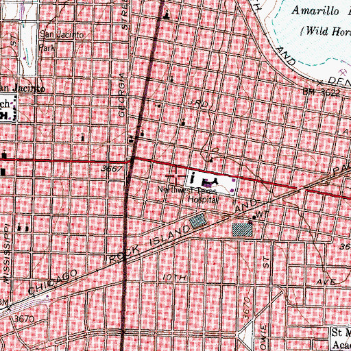 Topographic Map of Northwest Texas Hospital School of Nursing, TX