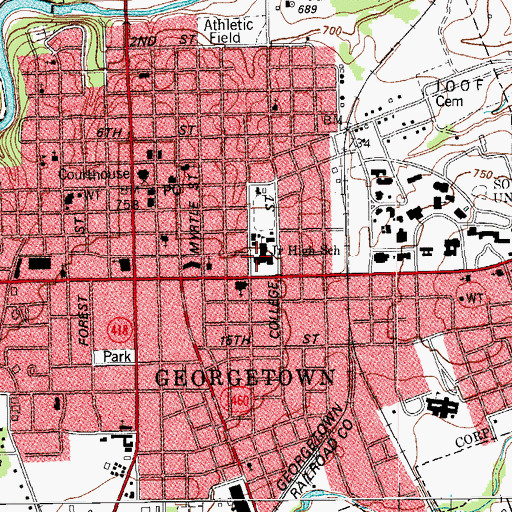Topographic Map of Old Georgetown High School, TX