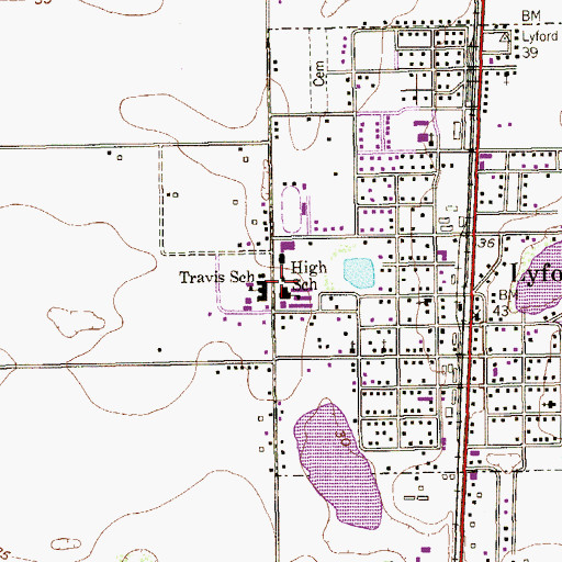 Topographic Map of Old Lyford High School, TX