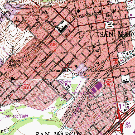 Topographic Map of Dunbar School, TX