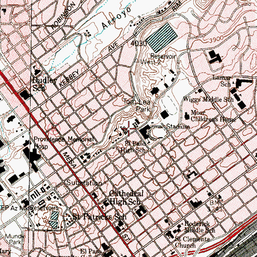 Topographic Map of El Paso High School, TX
