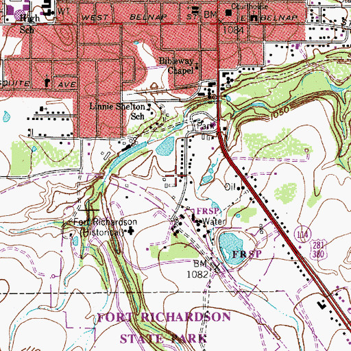 Topographic Map of Fort Richardson State Historical Park, TX