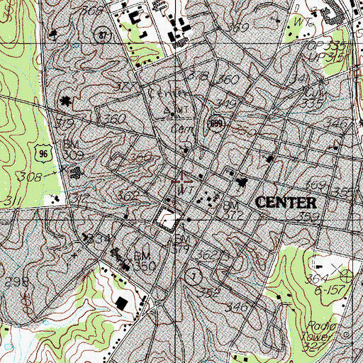 Topographic Map of Shelby County Courthouse Square, TX