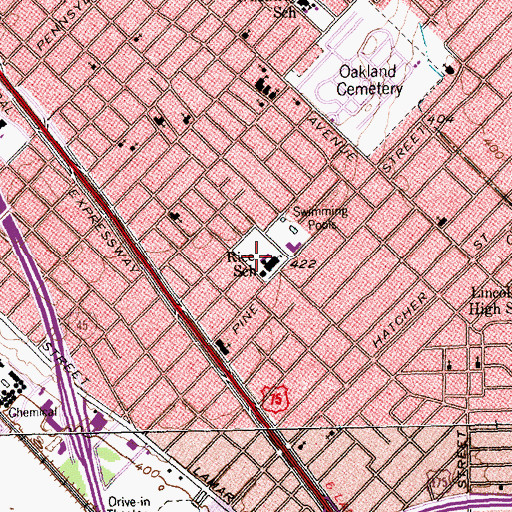 Topographic Map of Ascher Silberstein School, TX