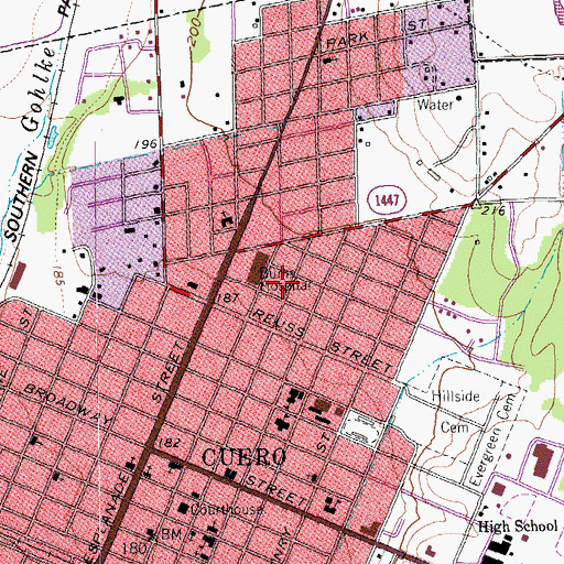 Topographic Map of Cuero High School, TX