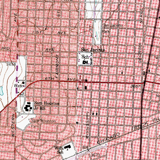Topographic Map of US Route 66-Sixth Street Historic District, TX