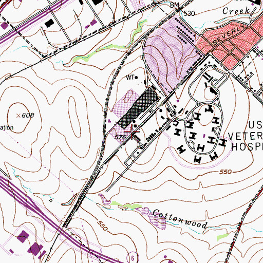 Topographic Map of Veterans Administration Hospital Historic District, TX