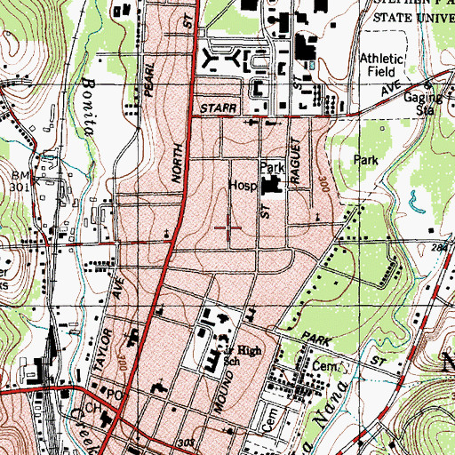 Topographic Map of Washington Square Historic District, TX