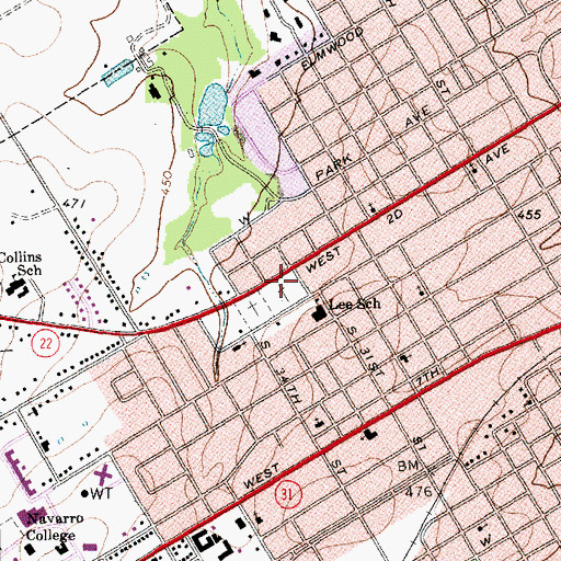 Topographic Map of West Side Historic District, TX