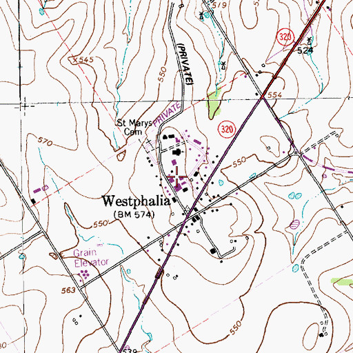 Topographic Map of Westphalia Rural Historic District, TX