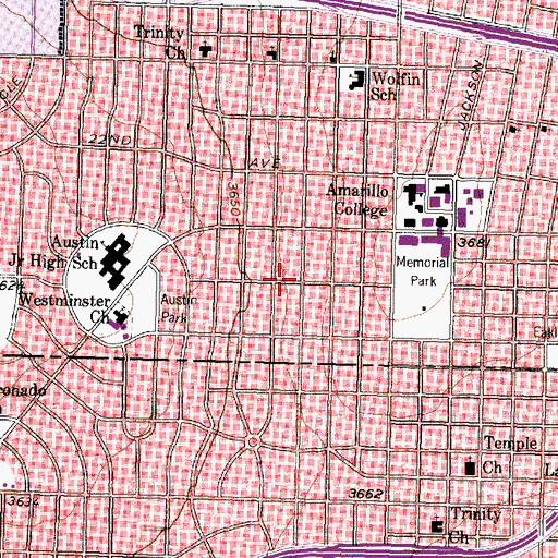 Topographic Map of Wolflin Historic District, TX
