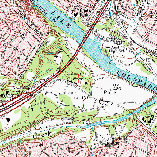 Topographic Map of Zilker Park Historic District, TX